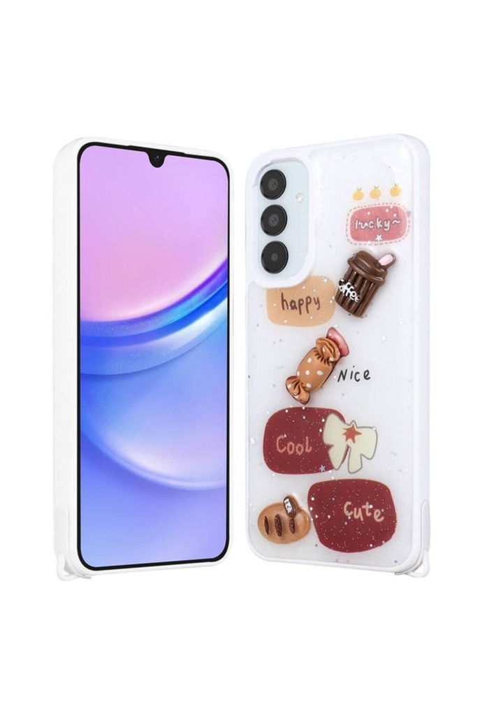 Samsung Galaxy S23 FE Uyumlu Kılıf Parlayan Simli Kabartma Figürlü Zore Cevze Kapak