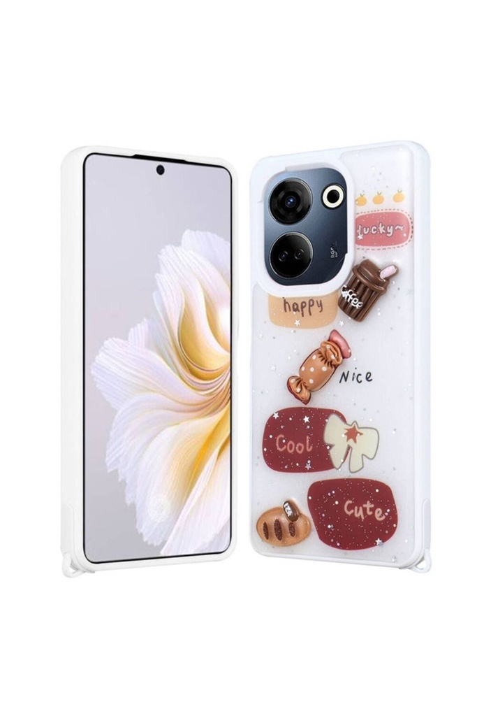 Tecno Camon 20 Uyumlu Kılıf Parlayan Simli Kabartma Figürlü Zore Cevze Kapak