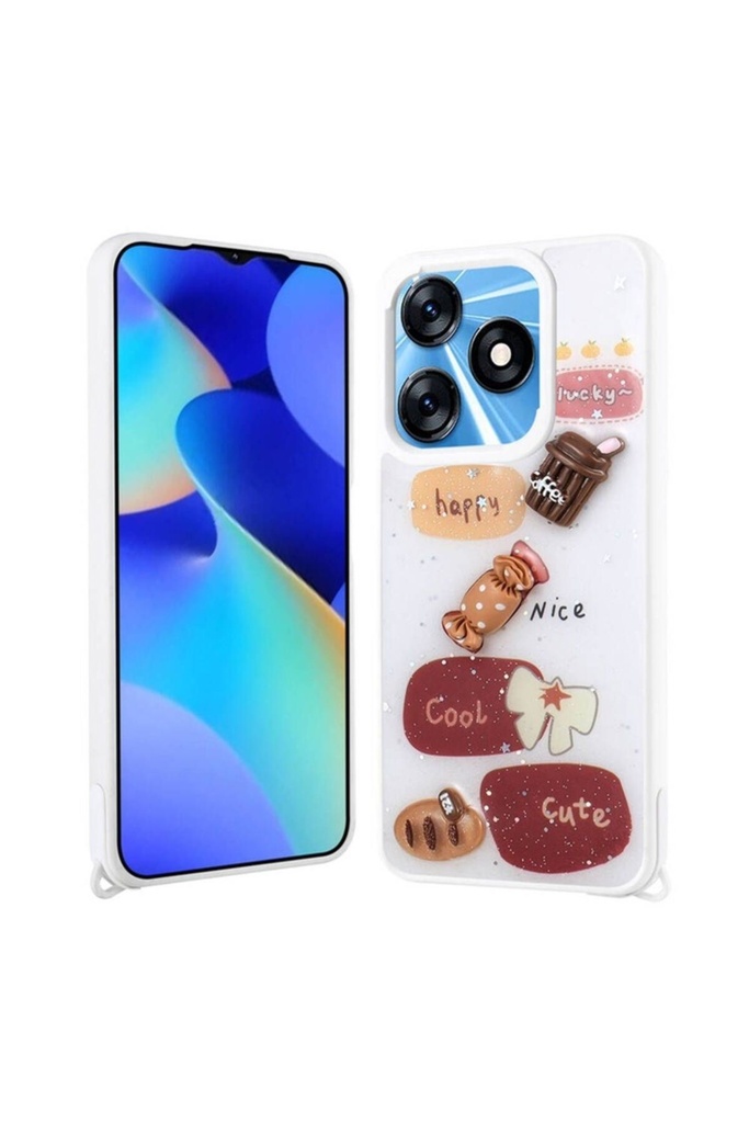 Tecno Spark 10C Uyumlu Kılıf Parlayan Simli Kabartma Figürlü Zore Cevze Kapak