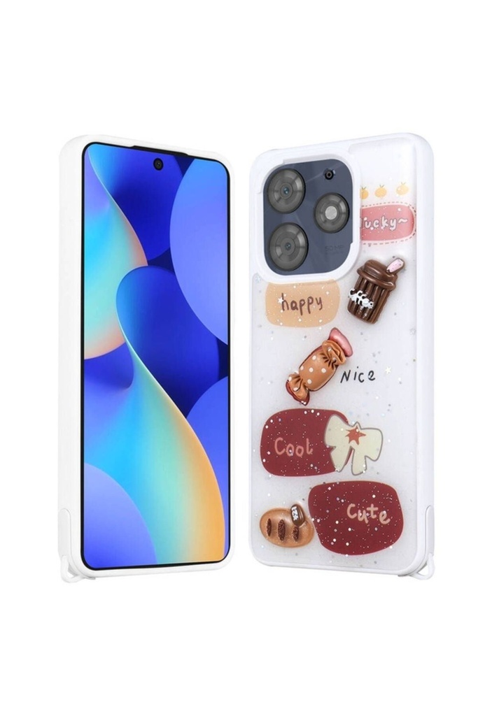Tecno Spark 10 Pro Uyumlu Kılıf Parlayan Simli Kabartma Figürlü Zore Cevze Kapak
