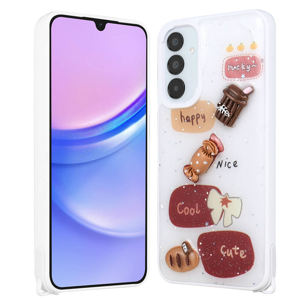 Samsung Galaxy A35 Uyumlu Kılıf Parlayan Simli Kabartma Figürlü Zore Cevze Kapak