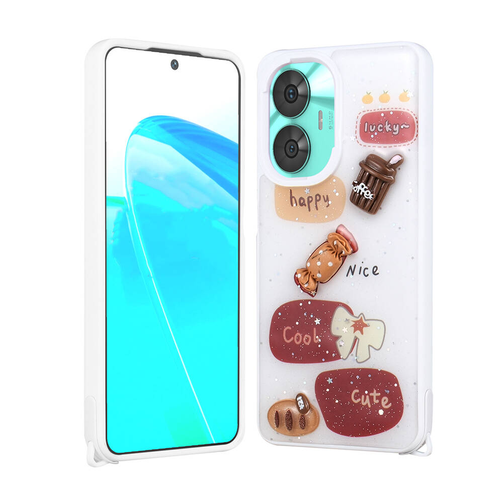 Realme C55 Uyumlu Kılıf Parlayan Simli Kabartma Figürlü Zore Cevze Kapak