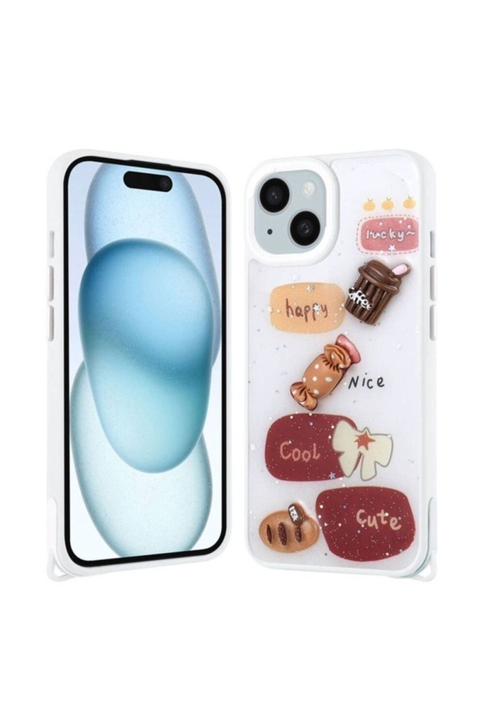 Apple iPhone 14 Plus Uyumlu Kılıf Parlayan Simli Kabartma Figürlü Zore Cevze Kapak
